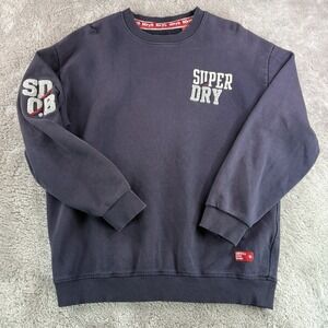 Superdry Crewneck Sweatshirt Men's XS Navy Blue Logo Graphic Pullover Streetwear